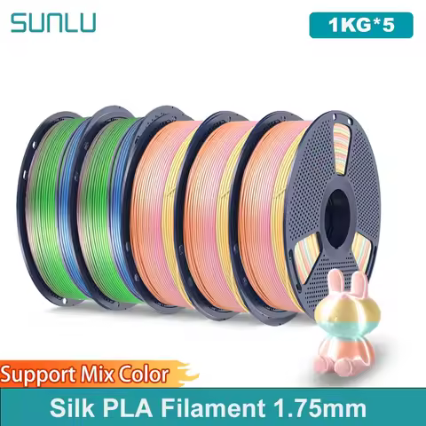 SUNLU 5KG 3D Printer Shiny Silk PLA Filament 1.75mm 1000g Neatly Wound 3D Filament for 3D Printer & 