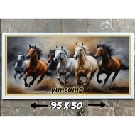 Wall decoration print painting horse print painting 6 & 7 running fengsui plus frame size 95*50