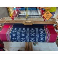 Mudmee Cotton Fabric Hand Woven 4 Shafts Claw Pattern Navy Color Red Feet Nipa Shop Thai Glass Ball 