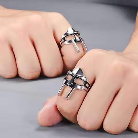 Vintage Mf Doom Mask Knuckle Rings For Men Gladiator Punk Egyptian Pharaoh Male Adjustable Ring Acce