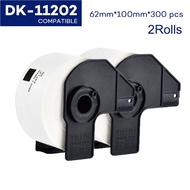 2Rolls labels Compatible Brother DK11202 Shipping Label 62mm x 100mm x 300pcs DK-11202 DK 11202 for 