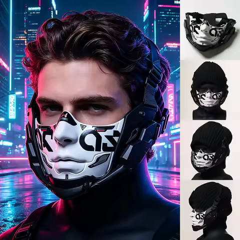 Futuristic Mecha Half Face Mask Halloween Cosplay Accessory Air Permeable Casual Street Style Motorc