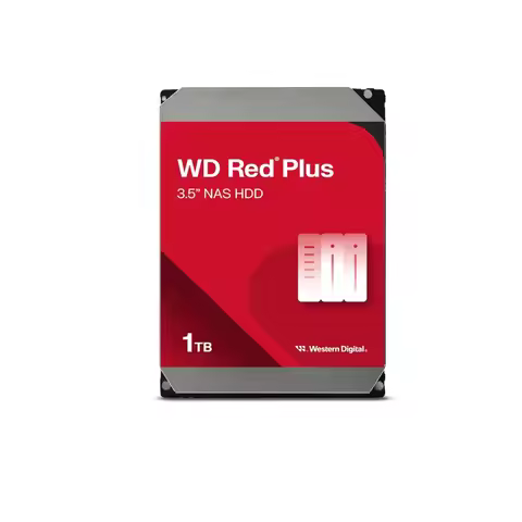 Western Digital 1TB WD Red Plus NAS Internal Hard Drive HDD - 5400 RPM, SATA 6 Gb/s, CMR, 64 MB Cach