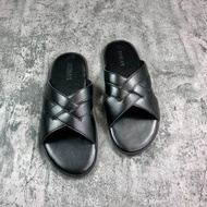 Beman DBM.40 cross-strap sandals, fashionable double-strap tight leather sandals, anti-slip monolith