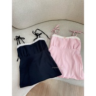 (Ready Jakarta) Megumie coquette Top Pink Black Bear White Gingham Coquette Top