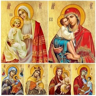 Byzantine Orthodox Virgin Mary Canvas Wall Art - Gold Foil Icon Print for Church Bedroom Religious D