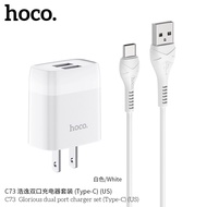 HOCO C73 ชุดอะแดปเตอร์ชาร์จ เสียบพอร์ต 2USB 2.4A ที่ใช้ได้ด้วยสายเคเบิล Lightning, Micro-USB หรือ Type-C