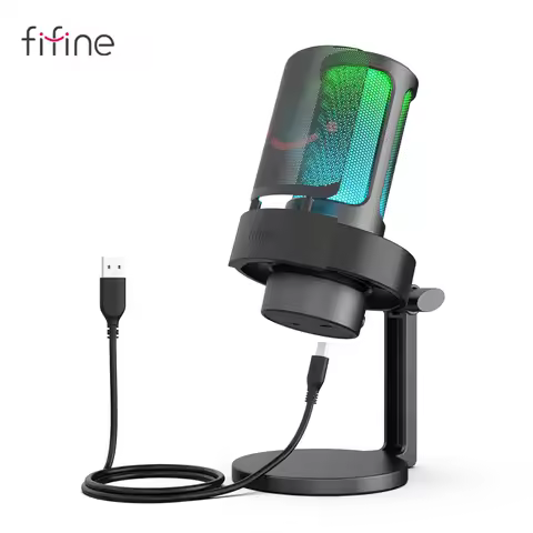 FIFINE USB Microphone for Recording and Streaming on PC and Mac,Headphone Output and Touch-Mute Butt