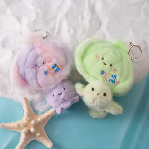 Mini Cute Ocean Animal Plush Keychain Fluffy Whale Octopus Small Turtle Plush Hanging Ornament Backp