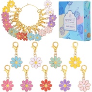 SUNNYCLUE 1 Box 27Pcs 9 Colors Crochet Markers Cute Flower Stitch Marker Charms Enamel Daisy Removab