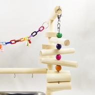Bird Playstand Interactive Colorful Swing Ladder Wooden Parrot Playground With Feeder Cup For Cockat