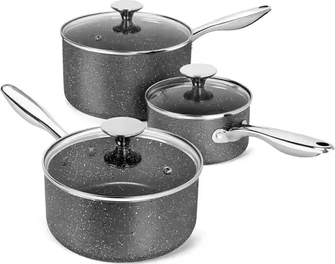 3-Piece Granite Nonstick Saucepan Set with Lids, 1.5Qt/2Qt/3Qt, Oven & All Cooktops Safe