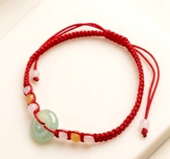 冰種黃加綠翡翠平安扣編織手鍊 | 天然緬甸玉翡翠A貨 | 送禮