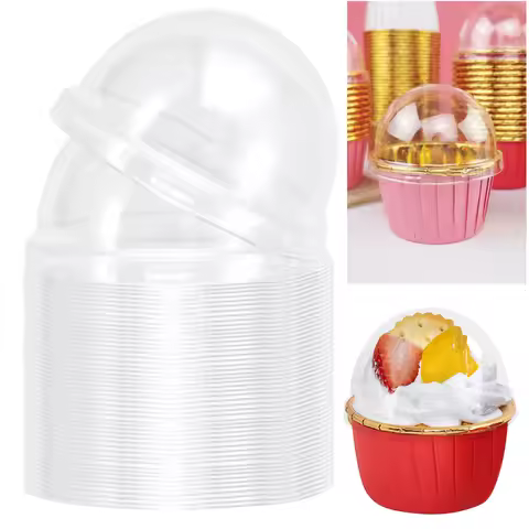 50 Pcs Plastic Lids Disposable Muffin Cupcake Cup Lids Cupcake Transparent Lid Cover Baking Supplies
