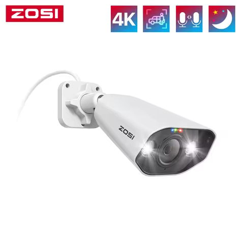 ZOSI 4K IP Camera Add-on PoE Security Camera Two Way Audio 8MP Ultra HD Color Night Vision Home CCTV