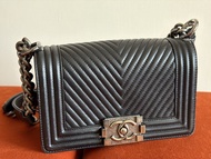 Chanel Boy Bag Black Chevron Leather