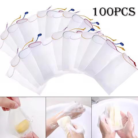 10PCS Hangable Soap Foaming Net Shower Bathroom Facial Cleanser Body Cleaning Soap Mesh Glove Bubble