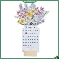 surpriseprice| Memo Table Calendar Flower Desk Calendar Planner 2024 Floral Desk Calendar with Wooden Base Premium Monthly Planner for New Year Desktop Decoration Thick Paper South