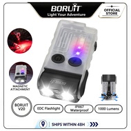 BORUiT V20 Keychain Flashlight 1000LM with Red Blue Warm Light LED Flashlight Head Swivels Magnet To