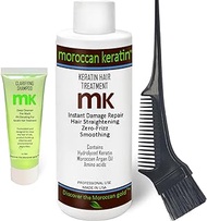 Moroccan Keratin Most Effective Brazilian Keratin Hair Blowout Straightening Smoothing Hair Treatment Instant Professional Results Salon Formula 120ml with 30ml Clarifying Shampoo and Applicator Brush