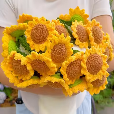 60-170cm Finished Product Crocheted Sunflower Blanket Rose Blanket Flower Bouquet Blanket Handmade W