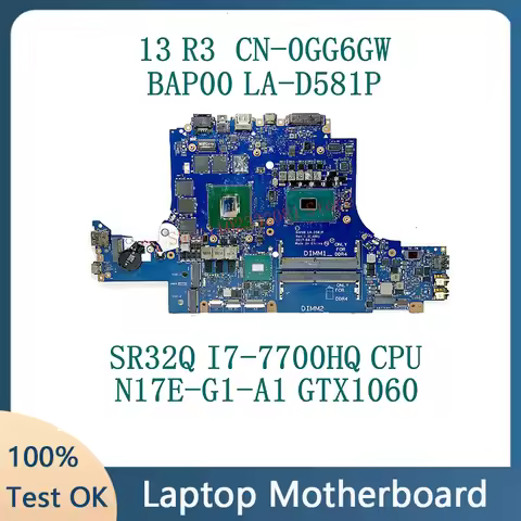 BAP00 LA-D581P For DELL Alienware 13 R3 Laptop Motherboard THFCD WITH I5-7300 I7-7700 CPU GTX1050 2G