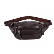 Men's Waist Bag New Cowhide Men's Waist Bag Leather Shoulder Bag Chest Bag Sports Fashion Soft Leather Fashion Running Belt