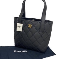 【保存品】稀有中古二手Chanel黑色金標皮革小托特包單肩側背手袋
