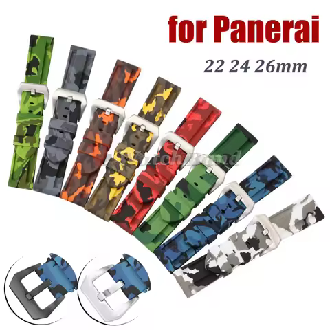 Silicone Watch Strap for Panerai PAM 20mm 22mm 24mm 26mm Camouflage Waterproof Rubber Band Universal
