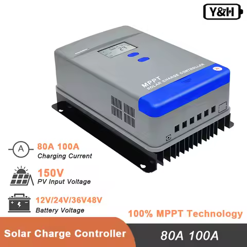 Y&H 80A 100A MPPT Solar Charge Controller LCD Display 12V/24V36V/48V Battery Regulator For AGM, Gel,