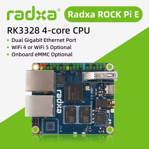 Radxa ROCK Pi E RK3328 4-core CPU, Dual Gigabit Ethernet,WiFi4 or WiFi5 Optional and eMMC Optional ,