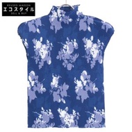 三宅一生 MI61FK613 藍色花卉彈性褶皺瓶頸鏤空上衣