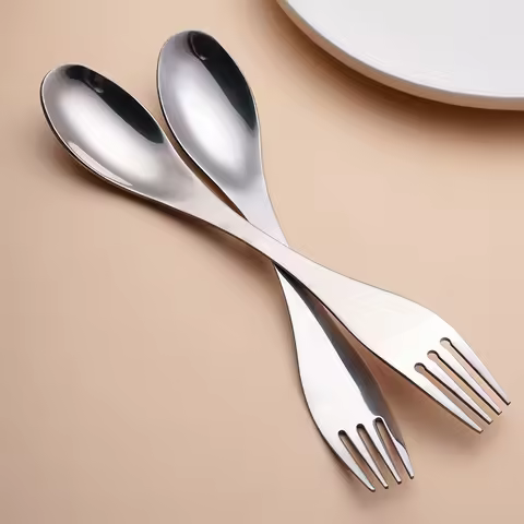 2Pcs Stainless Steel Spork 2-in-1 Spoon with Cutlery Bag Portable Camping Spork Reuseable Spoon Fork
