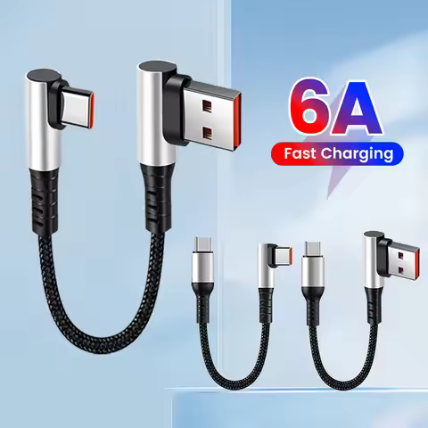 6A USB cable Type C to Type C Cable 0.5M Short Cable Elbow Fast Charging Data Cord Mobilephone Power