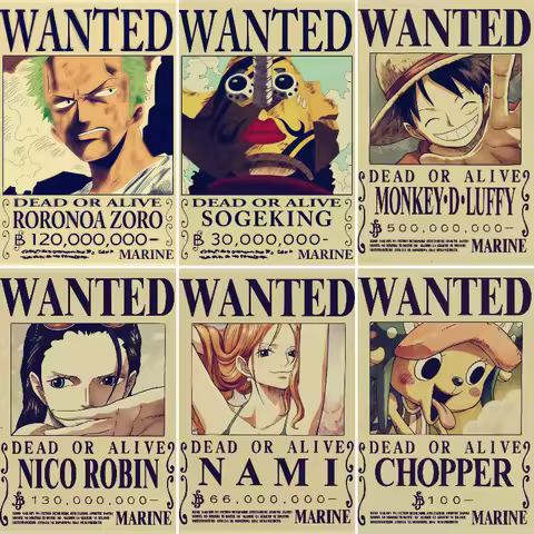 Frameless One Piece Wanted Poster Classic Anime Coffee Shop Dormitory Room Retro Kraft Paper Decorat
