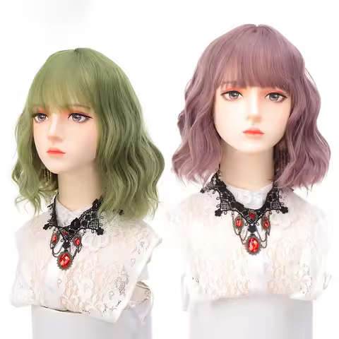 Lolita Wigs Synthetic Short Bob Hair with Bangs Wig for Women Red Green Orange Purple Halloween part