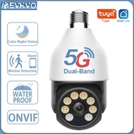 EVKVO 4MP 5G WiFi Light Bulb Surveillance Camera Waterproof Color Night Vision Wireless Security PTZ Camera E27 Interface Tuya