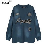 YOLO เสื้อสเวตเตอร์ OVERSIZE เสื้อสเวตเตอร์โอเวอร์ไซส์ สีฟอก เสื้อผ้าคอตตอน  แนวสตรีท 2368