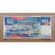 50 Dollars Singapore Old Banknote Ship Series Blue Without Security Threat