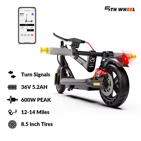 5TH WHEEL Electric Scooter for Adults, 18MPH, 12.4 Miles Range, 8.5" Solid Tires, Turn Signals, Dual