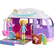 Polly Pocket Doll & Pet Playset, Travel Toy with Camping & Food Accessories, Glamping Camper Van
