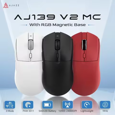 AJAZZ AJ139 V2 MC/AJ139 PRO Wireless Gaming Mouse PAW3311/PAW3395 Sensor 12000DPI/26000DPI 500mAh Bl