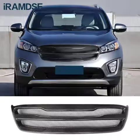 Racing Grill for KIA Sorento Carbon Fiber 2015 2016 2017 Front Bumper Grille Glossy Black Mesh Decor
