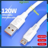 Agreen 120W 6A  Fast Charging Cable 6mm Extra Thick Charger Cord Wire Type-C / Micro Usb / iP Phone 