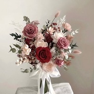 【不凋花乾燥花】煙粉深紅不凋玫瑰韓式捧花