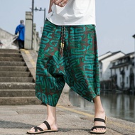 Thai Pants Men Ethnic Style Printed Wide-Leg Cropped Pants Plus Fat Plus Size Loose Couple Beach Sho