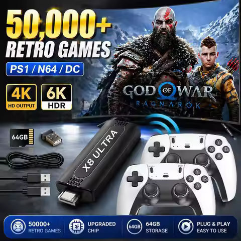 X8 Ultra 4K HD Retro Gaming Console 50,000+ Games, 45 Built-in Emulators, Wireless Controller, Plug 