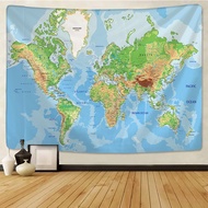 World Map Tapestry High-Definition Map Fabric Wall Hanging Decor Watercolor Map Letter Polyester Tab