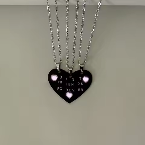 3 Pieces/Set Luminous Little Love BEST FRIENDS FOREVER Sister Necklace Women's Stainless Steel Fashi