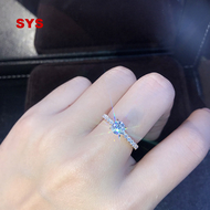 SYS เงาทองคำขาวที่เต็มไปด้วย S925 เงินแหวนไพลินสีขาวแหวนแต่งงาน